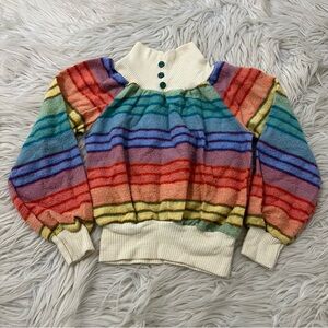 Vintage 70s Sears Perma Prest Sweater Rainbow Striped Retro Grandma Girls Size 6